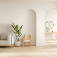 Modern Minimalist Living Room with Plant and Cozy Armchair