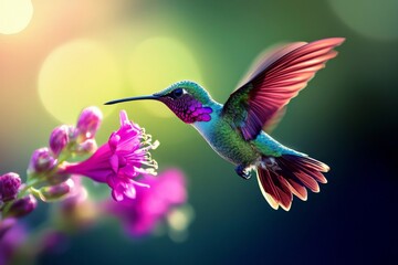 Fototapeta premium A stunning portrayal of a hummingbird seeking nectar.