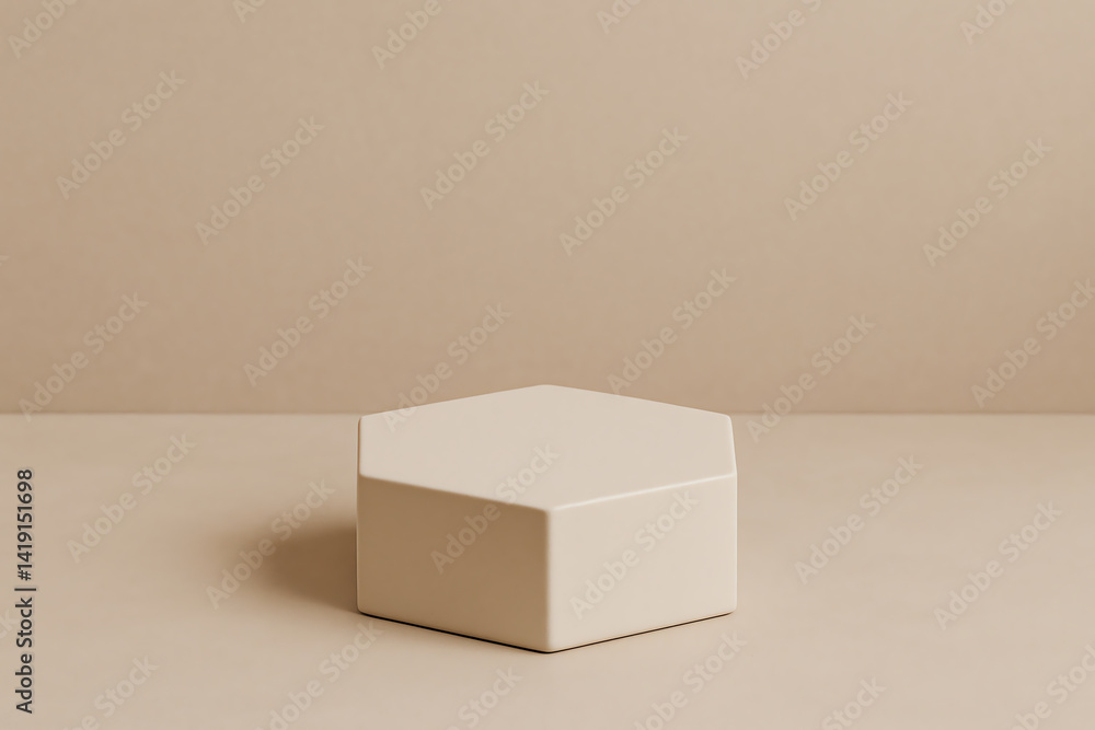 Poster a minimalistic hexagonal box sits on a beige surface, showcasing modern design elements. perfect for