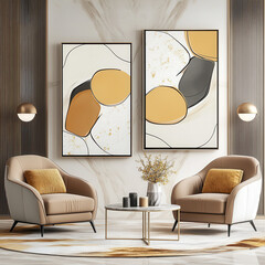 Modern Art Decor with Neutral Tones in Elegant Living Room Setting