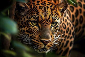 Obraz premium A striking depiction of a leopard, a powerful predator in its natural environment.