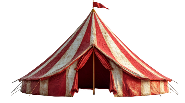 red carnival tent isolated on white background, high-definition, realistic look