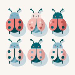 Cute Flat Vector Illustration of Ladybugs