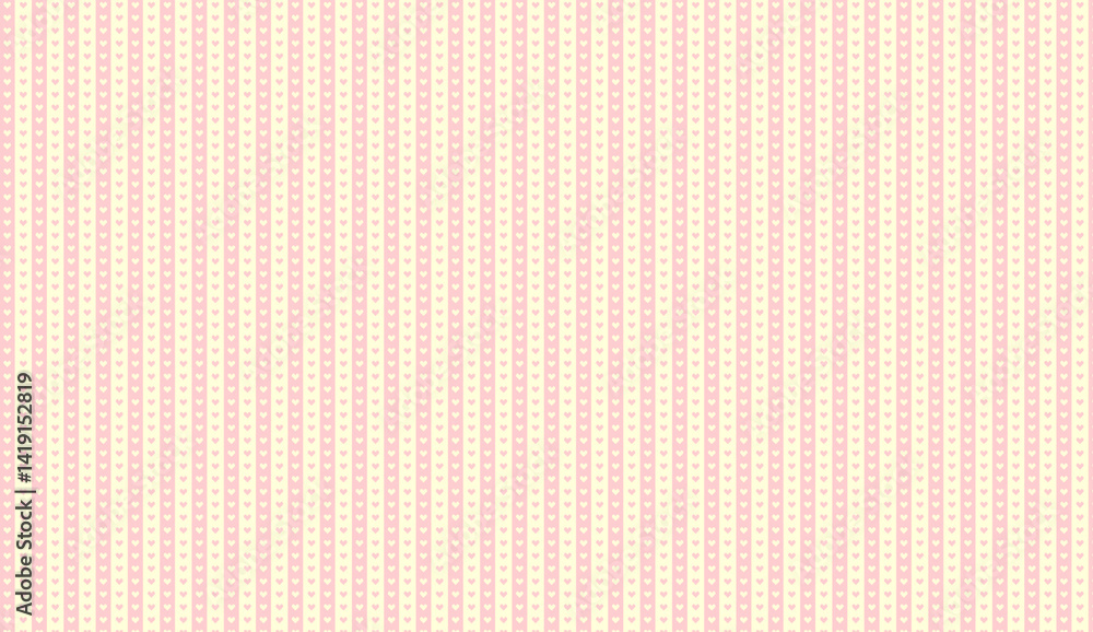 Poster pink and yellow striped pattern with small hearts creating a romantic and delicate design