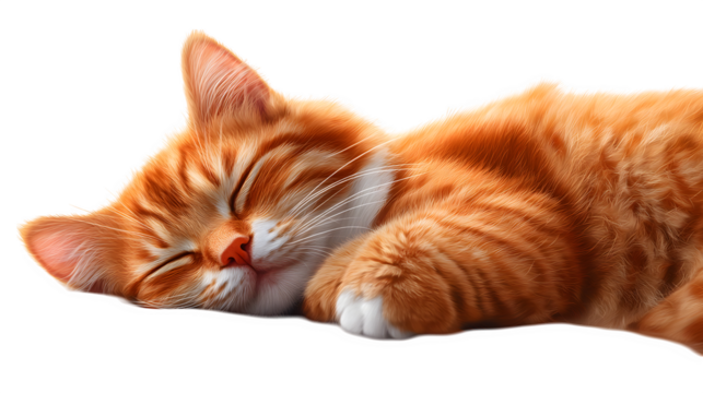 relaxed sleeping cat isolated on white background, high-definition, realistic look