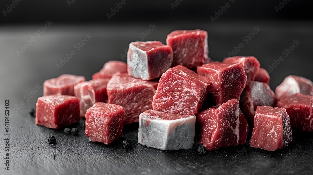 Poster monochrome close up showcasing the intricate textures and premium of various beef cuts highlighting 