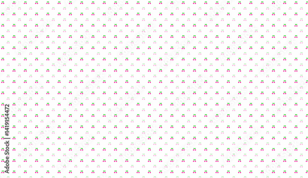 Poster small stylized cherries creating a repeating pattern on white background