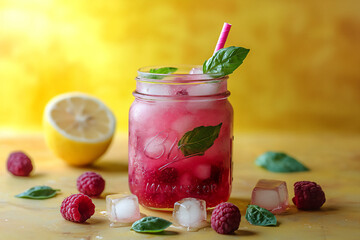 raspberry basil lemonade mason jar