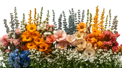 rustic garden flowers with muted tones, natural style, isolated on white background