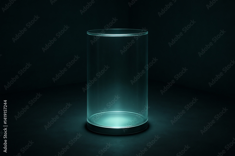 Aufkleber a minimalistic glass cylinder illuminated from within, set against a dark background. perfect for mo