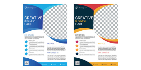Corporate Flyer Template for Business Brochure Design with Blue and Orange Colors Geometric Shapes and Professional Layout
