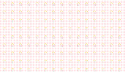 Seamless checkered pink pattern with small yellow flowers creating a delicate and romantic design