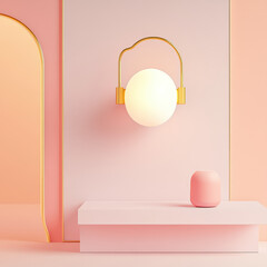 Elegant Modern Interior with Soft Pink and Gold Decorative Elements
