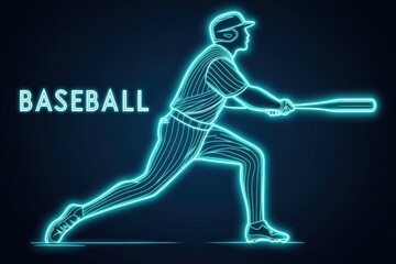 Neon Baseball Player Hitting Ball in a Dark Background
