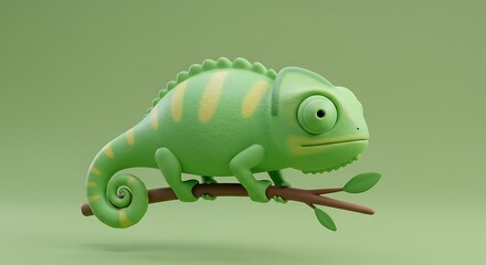Fototapeta premium Cartoon Chameleon on Branch