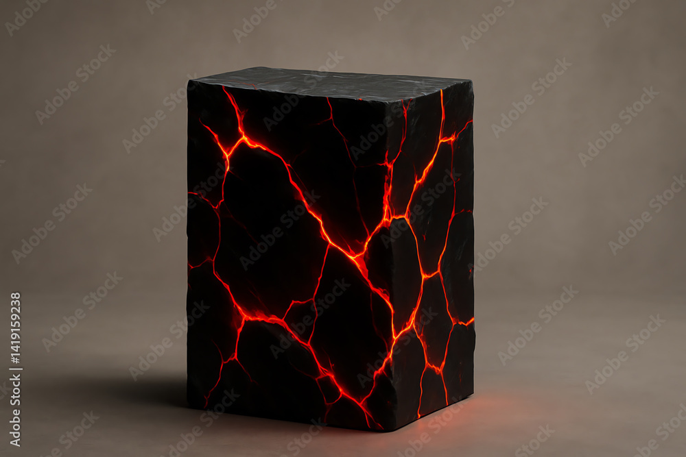 Aufkleber a striking cube with a dark surface and bright, glowing red veins that resemble lava flow, creating 