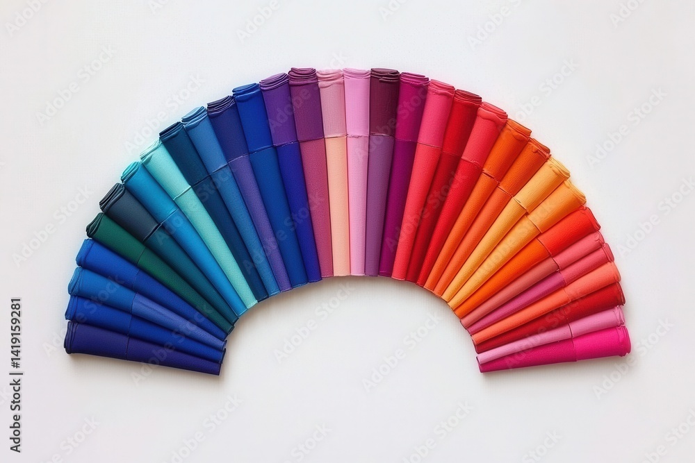Poster colorful fabric rolls arrangement with gradient pattern display