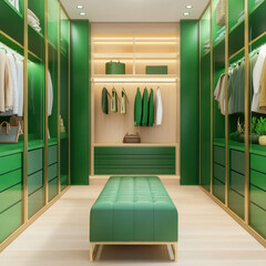 Luxurious Green Closet with Elegant Design and Stylish Storage Options