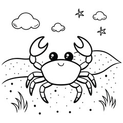 Cute Cartoon Crab Illustration for Kids Coloring Activities or Designs