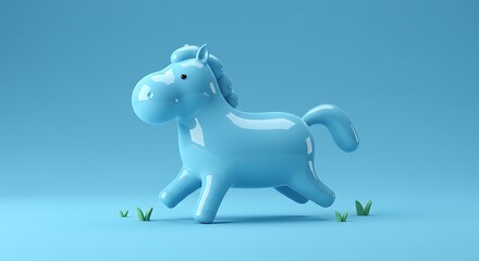 Obraz premium Blue Horse Toy Runs in Studio