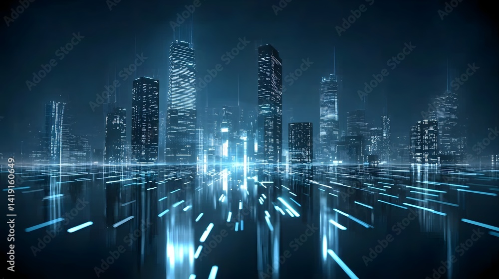 Poster captivating futuristic city skyline glowing under the enchanting display of the aurora borealis crea