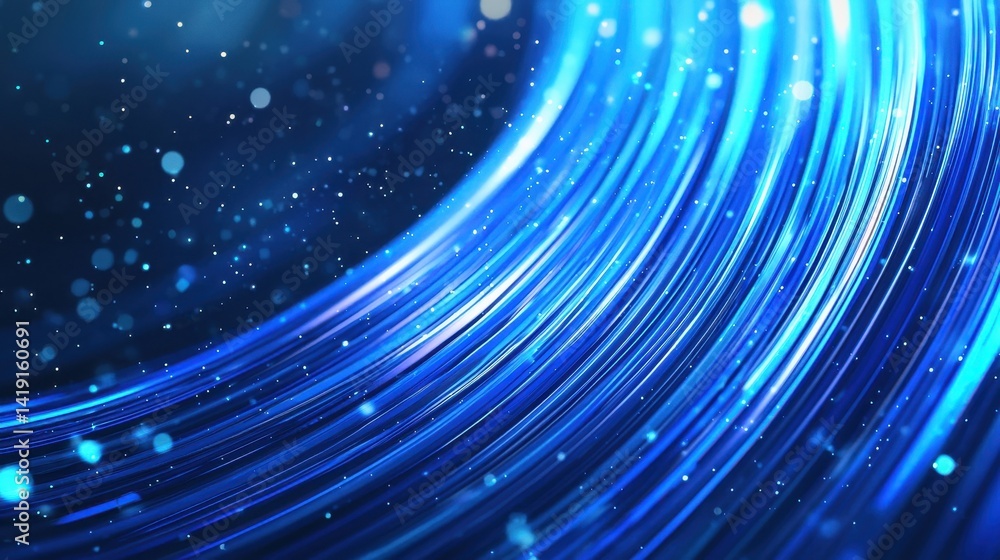 Poster dynamic blue light waves with sparkles and bokeh effects