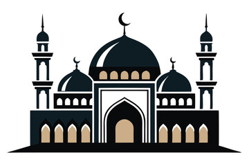Mosque silhouette vector. Mosque building icon for symbol Eid Mubarak celebration. Ramadan design graphic in Muslim culture and Islam religion.