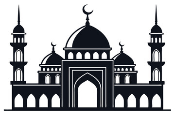 Mosque silhouette vector. Mosque building icon for symbol Eid Mubarak celebration. Ramadan design graphic in Muslim culture and Islam religion.