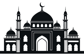 Mosque silhouette vector. Mosque building icon for symbol Eid Mubarak celebration. Ramadan design graphic in Muslim culture and Islam religion.