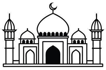 Mosque silhouette vector. Mosque building icon for symbol Eid Mubarak celebration. Ramadan design graphic in Muslim culture and Islam religion.