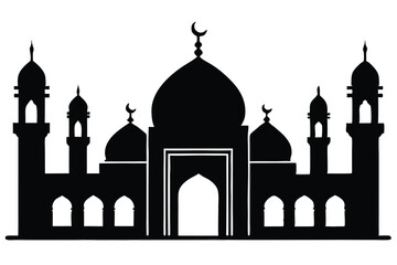 Mosque silhouette vector. Mosque building icon for symbol Eid Mubarak celebration. Ramadan design graphic in Muslim culture and Islam religion.