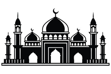 Mosque silhouette vector. Mosque building icon for symbol Eid Mubarak celebration. Ramadan design graphic in Muslim culture and Islam religion.