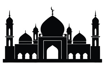 Mosque silhouette vector. Mosque building icon for symbol Eid Mubarak celebration. Ramadan design graphic in Muslim culture and Islam religion.