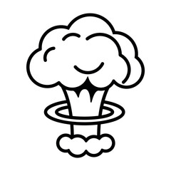 Cartoon Style Nuclear Explosion Linear Icon