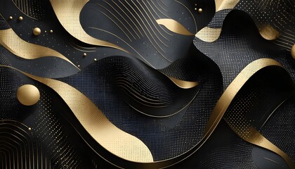 Abstract shape made of balck and gold texture. Detailed futuristic background. 