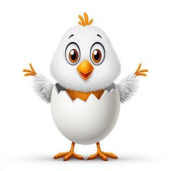 Adorable Fluffy Yellow Chick Hatching from White Eggshell