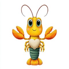 Adorable Golden Cartoon Lobster with Teal Mermaid Tail and Heart