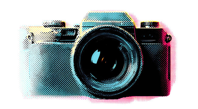 Retro halftone collage elements, halftone effect design, camera retro design