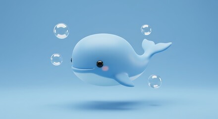 Obraz premium Cute Whale with Bubbles on Blue Background