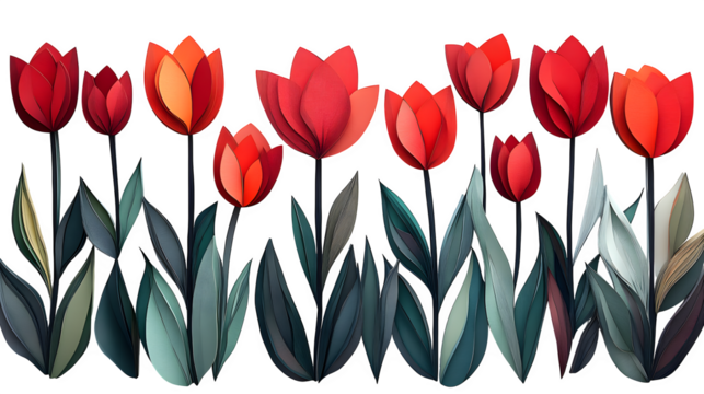 Paper-cut style tulip silhouette filled with real floral texture, isolated on white background