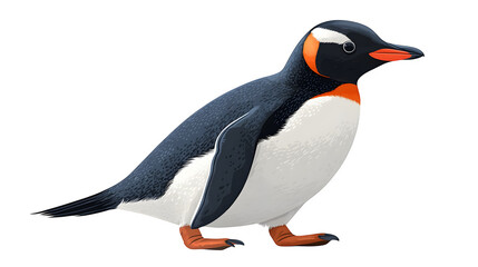 Obraz premium Penguin walking with flippers open, vector art, isolated on white background