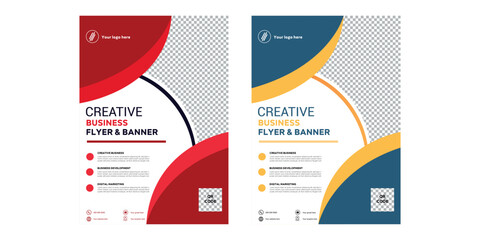 Professional Business Flyer Template Corporate Brochure Design with Geometric Shapes in Red and Blue on White Background