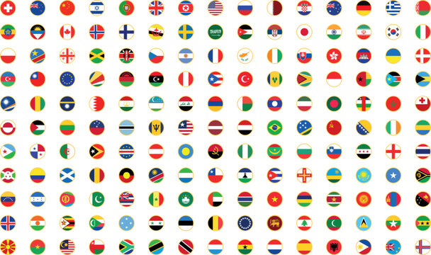All countries flag set. National flags in circle shape. National flags set. Flags of countries
