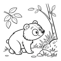 Adorable Cartoon Bear in a Forest Coloring Page Illustration
