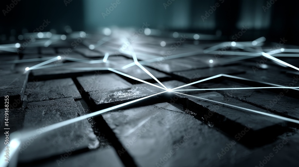 Poster glowing neural network connections abstract data flow visualization