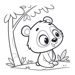 Adorable Cartoon Bear in a Forest Coloring Page Illustration