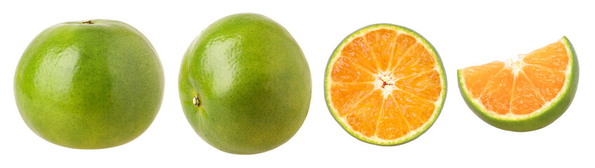 Tangerine orange or Clementine and slices isolated, transparent PNG, PNG format