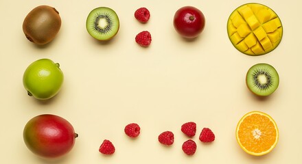 Vibrant Fruit Frame: A Colorful AI- wallpaper, background, theme, template.