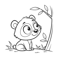 Adorable Cartoon Bear in a Forest Coloring Page Illustration