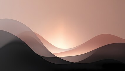 Abstract minimalist wallpaper: elegant flowing waves in black and beige gradient.